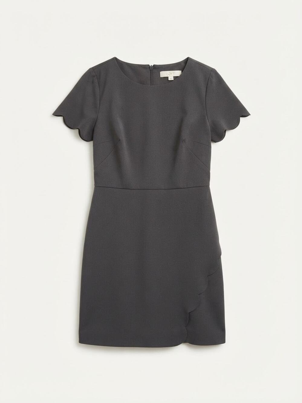 LOFT Petites Charcoal Grey Sheath Dress Scallop Trim Size 0P Career Formal Chic